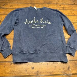 Mocha Lisa Coffeehouse Racine WI Pullover Sweatshirt Blue Crewneck M